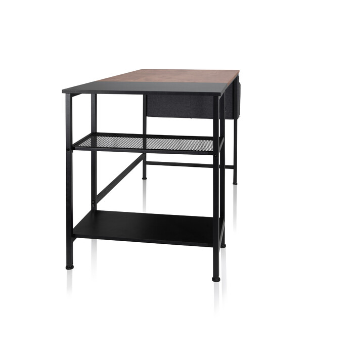 Робочий стіл / письмовий стіл WORKSPACE H I 120 x 60 см з бічною полицею, чорний / коричневий hjh OFFICE