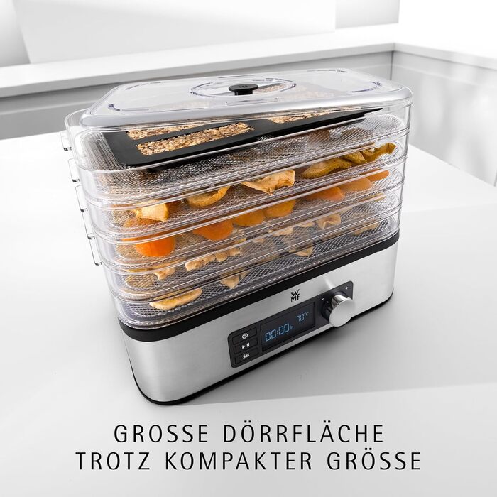 Сушарка для фруктів та овочів WMF Küchenminis Edelstahl, 5 ящиків, 30-70°C, таймер до 24 год, з контейнерами для зберігання