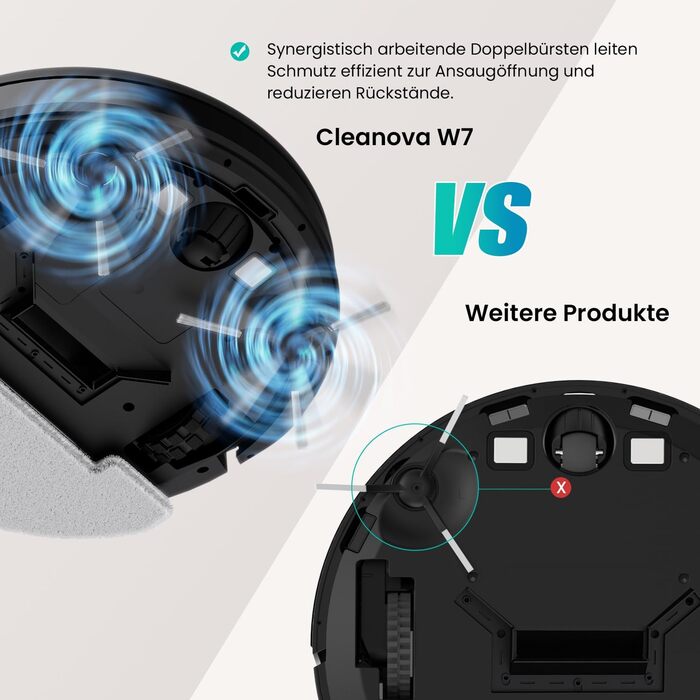 Робот-пилосос Vexilar W7 3-в-1 з функцією миття, антизаплутувальна насадка, потужність 4000Pa, час роботи до 120 хв, керування через додаток/пульт, ідеальний для шерсті тварин, килимів та твердих підлог