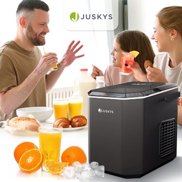 Льодогенератор Juskys IceOracle, компактний, 12 кг/день, червоний, для коктейлів, швидке приготування льоду 6-13 хв, великий контейнер