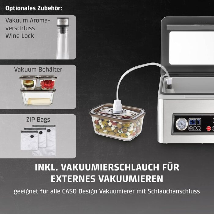 Вакуумний пакувальник CASO VacuChef 50 - 4л, 70 л/хв, подвійний шов, 30 пакетів, ущільнювач, шланг