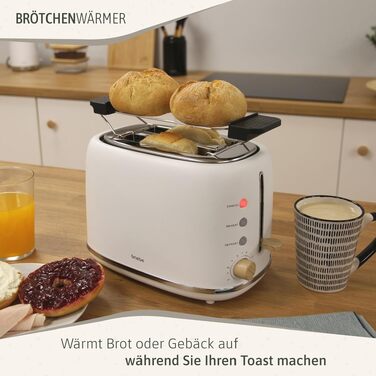 Тостер Briebe Nordic Set 2-слотовий з підставкою для булочок, 6 рівнів підсмажування + Електричний чайник 1.7л 2200Вт, BPA-free, Білий