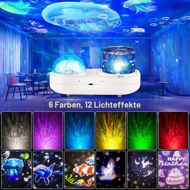 Дитячий проектор зоряного неба Sternenhimmel: нічник для дітей та немовлят, LED-лампа з 12 кольорами, 6 плівками та таймером, проектор галактики для декору дитячої кімнати