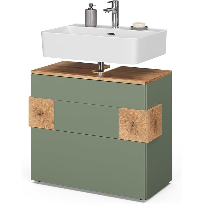 Тумба під умивальник Vicco Eden, зелена, 70 x 64.5 см, з 2 шухлядами для ванної кімнати