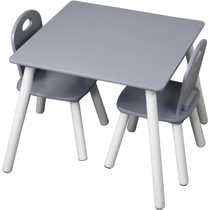 Дитячий стіл з 2 стільцями Kesper, МДФ, 55x55x45 см, білий/сірий