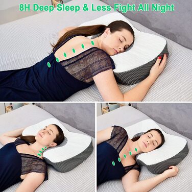 Ортопедична подушка Elviros з піни Memory Foam для шиї та плечей, ергономічна подушка проти хропіння, для сну на боці, темно-сіра 60x38,6x9,9/13,5 см
