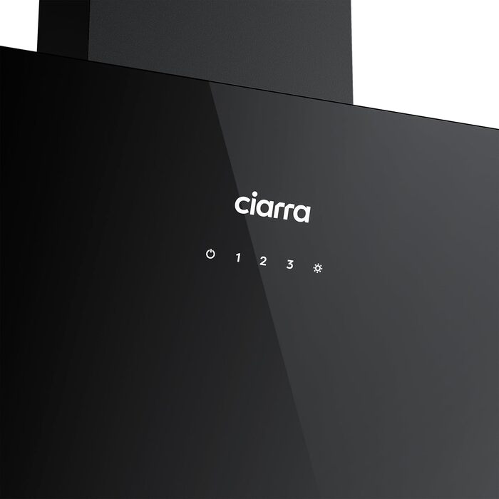 Похила витяжка для кухні CIARRA CBCS6765C 60 см, Edelstahl Glass, біла/чорна, 580 м³/год, з вугільним фільтром CBCF055, сенсорне керування, настінна