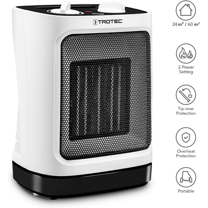 Конвектор електричний Trotec TFC 17 E з функцією обертання, 1200/2000 Вт, білий/чорний