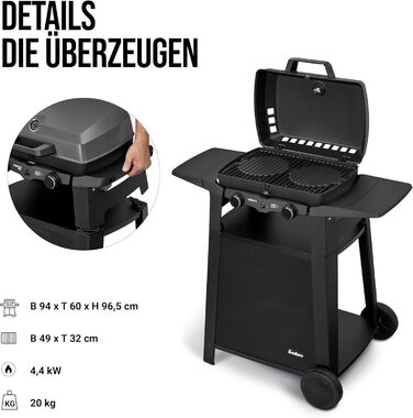 Газовий гриль Enders Urban II Pro з термометром та 2 пальниками - для балкона, кемпінгу, з чавунною решіткою та алюмінієвим корпусом