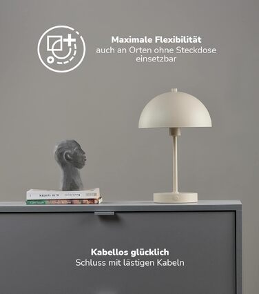 mokebo LED настільна лампа бездротова, акумуляторна, димована та заряджається через USB-C 'Маяк', вінтажна лампа-вазон, грибна лампа, нічник з бежевого металу, тепле біле світло
