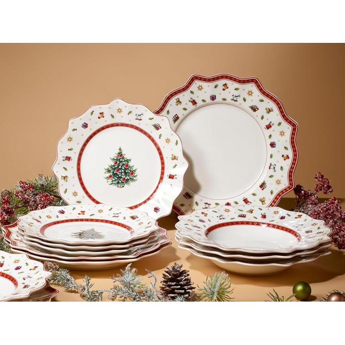 Villeroy & Boch Toy's Delight: Сніданок на двох - сервіз для двох осіб (6 предметів), білий/червоний. Ідеальний для святкування Різдва! Преміум-посуд з порцеляни.