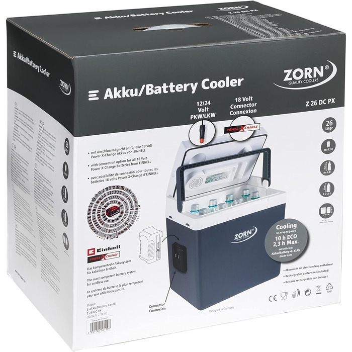 Електрична автохолодильник Zorn Z26 DC PX для акумуляторів Power X-Change 18В, 12/24В, білий/сірий