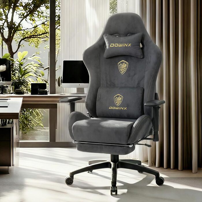 Ігрове крісло Dowinx Ergonomic Gaming Chair з підставкою для ніг та 3D підлокітниками, сіре, витримує до 200 кг, офісне крісло для геймерів