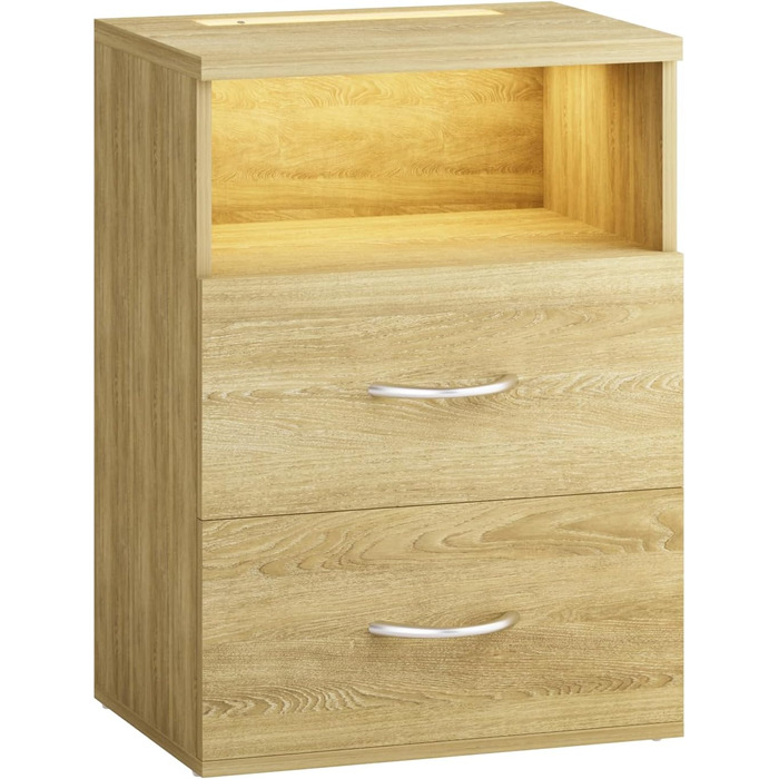 Нічний столик Casaria® з LED-підсвічуванням, 2 шт., 40x8x55 см, дерево, дуб, з шухлядами для спальні/вітальні