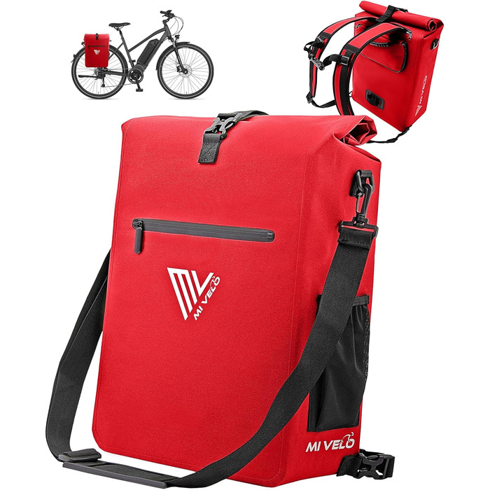 Велосумка MIVELO для багажника 3в1: рюкзак, сумка через плече, водонепроникна, без ПВХ, з відділенням для ноутбука, червона