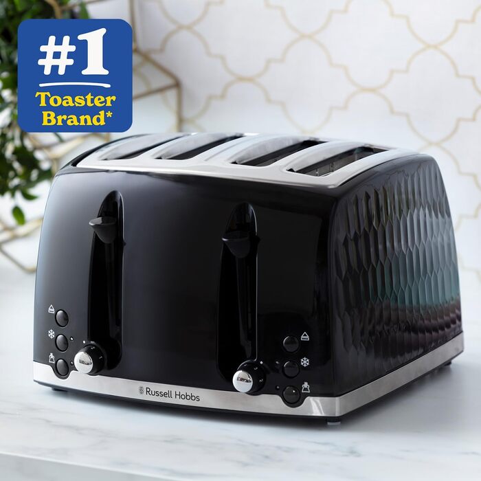 Тостер Russell Hobbs 26071 на 4 тости, чорний: сучасний дизайн, широкі слоти, підйомний механізм