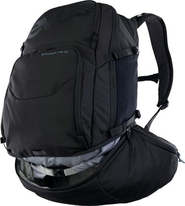 Рюкзак EVOC EXPLORER PRO 26л чорний – комфортний міський та туристичний рюкзак з системою вентиляції AIR FLOW CONTACT, гнучким поясом AIRO FLEX, відділенням для питної системи та дощовиком, преміум-якість