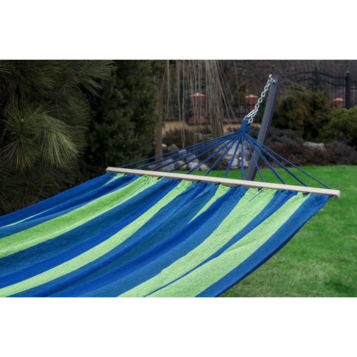 Гамак з підставкою Potenza Outdoor для 2 осіб XXL (220x160 см), витримує до 200 кг, стійкий до погодних умов, колір зелено-блакитний, стійка графіт