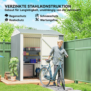 Металевий сарай Metall Gerätehaus 3,5 м², високий закривається на замок, з вентиляційним дахом, отворами для рукавичок, розміром 209 x 177 x 236 см