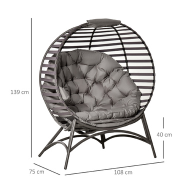 Крісло Outsunny Papasan Садове крісло 2 кошики Подушка Овальне крісло для відпочинку Складний балкон Тераса Пісок Коричневий Сталь 118x75x139см