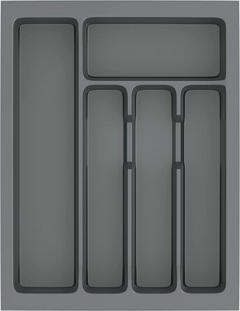 Лоток для столових приборів Sossai Divio 33x43 см, 5 відділень, антрацит, для шухляд 40 см, підрізний органайзер