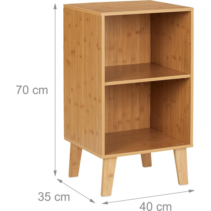 Бамбукова книжкова полиця Relaxdays, 2 секції, відкритий шафа, 70x40x35 см, регульована полиця, підлогова, натуральний колір, фіброва плита