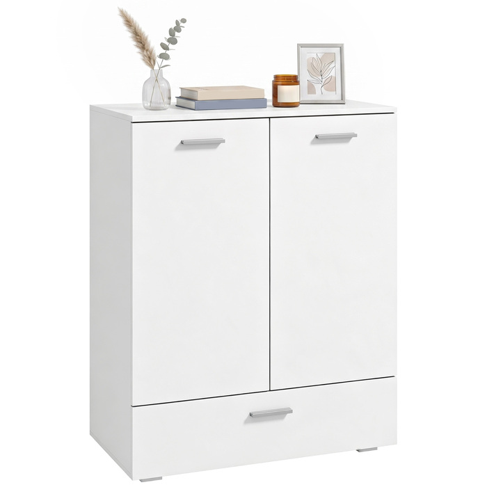 Сучасна бічна тумба (sideboard), окрема шафа для зберігання з шухлядою та регульованою полицею, біла