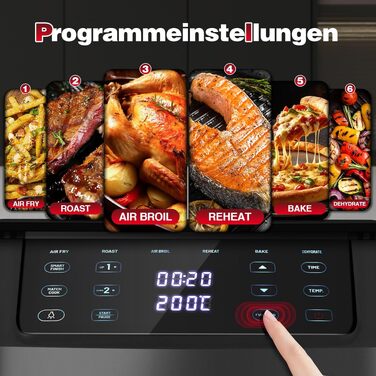 Вертикальна аерофритюрниця TopStrong з двома камерами 11л, 2500W, з вікном перегляду та 6 функціями приготування, чорна