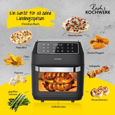 Аерофритюрниця Rachs KOCHWERK Vario-Doppelkammer з подвійною камерою на 9-12 л, 2700 Вт, сенсорне керування, 8 програм, Smart-Cook, чорна