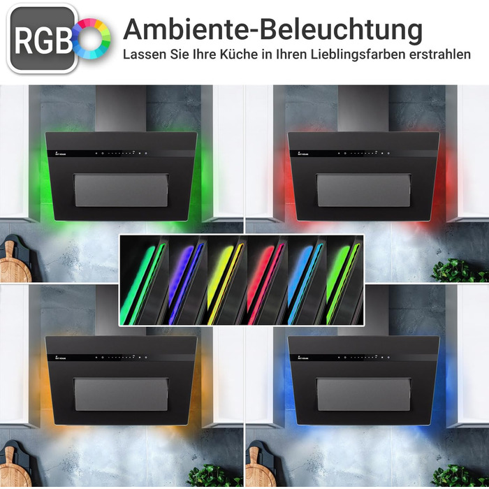 Витяжка для кухні KKT KOLBE Ploom PLOOM8005S 80 см, чорний матовий скляний корпус, потужність 782 м³/год, керування Smart WiFi App та SensorTouch, RGBW LED-підсвітка, режим рециркуляції та відводу