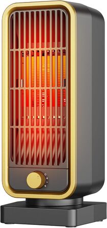 Електричний обігрівач 2000W з терморегулятором, тихий, 3 режими, PTC кераміка, швидкий нагрів, ECO режим, пульт, таймер 12H, поворот 70°, для офісу, спальні, ванної кімнати (чорний)