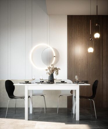 Обідній стіл Newfurn розсувний білий 120-160x70 см для кухні та їдальні, з додатковою стільницею 40 см