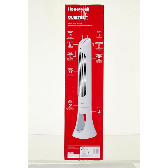 Оцилюючий турбовентилятор Honeywell QuietSet HYF260 для всієї кімнати, 5 швидкостей, 80° осциляція, таймер, автоматичне вимкнення підсвітки, пульт ДК