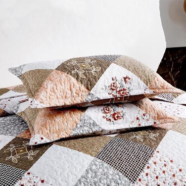Покривало WONGS BEDDING 220x240 см синє, стьобане, мікрофібра, квітковий патчворк, з 2 наволочками 50x75 см