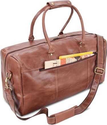 LEABAGS Дорожня сумка з натуральної шкіри 40 л, для жінок і чоловіків, преміум якість, велика спортивна та дорожня сумка, вінтажна, колір коньяк