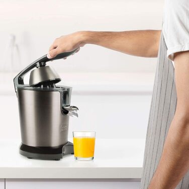 Електрична цитрусова соковижималка BLACK+DECKER BXCJ350E, 350 Вт, професійний мотор, нержавіюча сталь, регулювання м'якоті, 2 насадки, 650 мл