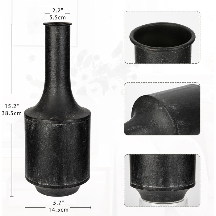 Ваза для квітів Vintage Vasen Schwarz, металева, декоративна, в стилі Shabby Chic для букетів