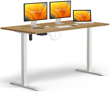 Електричний стіл KRIEG HighDesk SMART з регулюванням висоти - білий/дуб (180x80 см). Стол для роботи сидячи та стоячи.