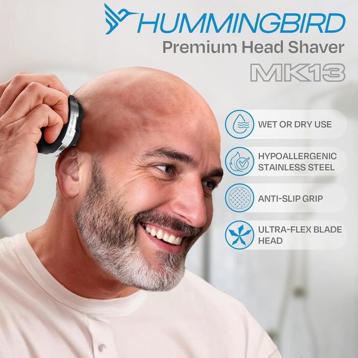 Електричний бритва для голови Hummingbird MK13: 7 лез, бездротовий, USB-C, для вологого та сухого гоління, професійна