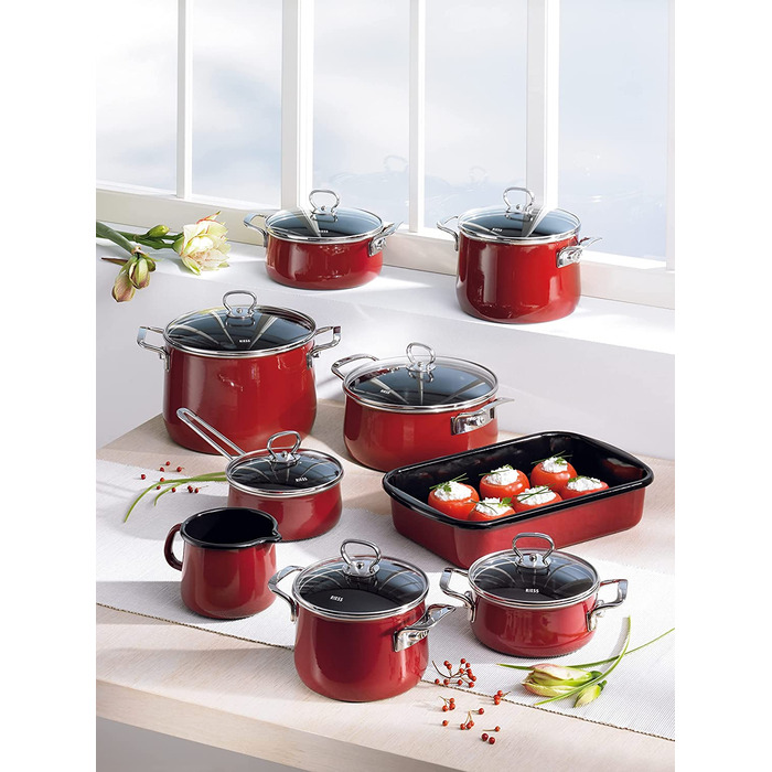Емалевий чайник Riess CLASSIC Plus 2 л, червоний, для індукції, діаметр 18 см, висота 21.7 см, трьохшарове емалювання
