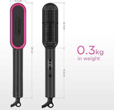 Іонна щітка-випрямляч для волосся PARWIN PRO BEAUTY, з LED-дисплеєм, захистом від опіків, швидким нагріванням за 20 секунд, 4 температурні режими, чорна