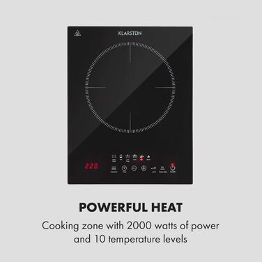 Індукційна плита Klarstein Cook n Roll 2000Вт, 26 см, 10 режимів, 6 програм, SousVide, термометр, чорна