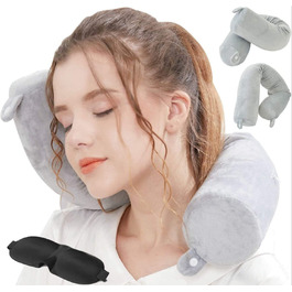Подорожня подушка Hxcxrst із піноматеріалу Memory Foam, ортопедична подушка для підтримки шиї, підборіддя, талії та ніг, регульована, сіра, для дому, літака, автобуса, поїзда