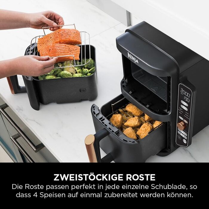 Фритюрниця Ninja Foodi FlexDrawer Dual Zone Air Fryer AF500EUCP, 9.5L, 7-в-1, Чорний & Мідний, з антипригарним покриттям