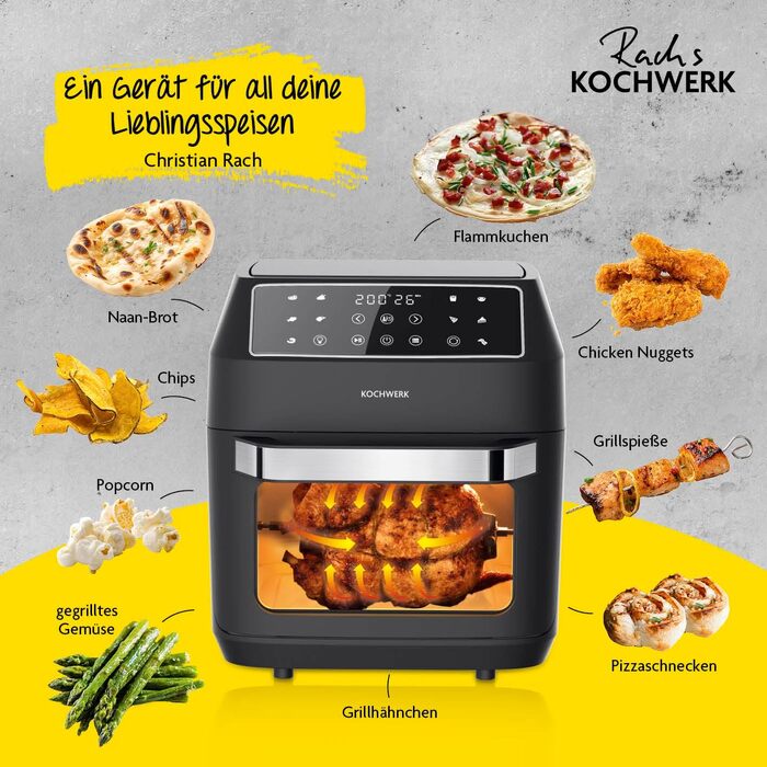 Аерофритюрниця Rachs KOCHWERK Vario-Doppelkammer з подвійною камерою на 9-12 л, 2700 Вт, сенсорне керування, 8 програм, Smart-Cook, чорна