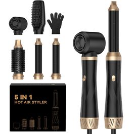 UMIGA Airstyler 5 в 1: Фен-щітка, обертова щітка, плойка та випрямляч для волосся 1000W, 3 режими нагріву, чорно-рожевий