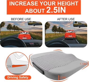 Автомобільна подушка Lofty Aim з піни Memory Foam для водія: підтримка спини, зняття болю при ішіасі, для автокрісла, офісного крісла, візка (сіра, PU-шкіра, 4D Mesh)