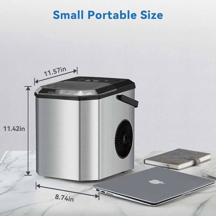 Льодогенератор Eiswürfelmaschine 120W, 9 кубиків за 6 хв, 11.8 кг/24 год, самоочищення, з лопаткою та кошиком для вечірок, офісу, бару, кемпера, 2.3 л