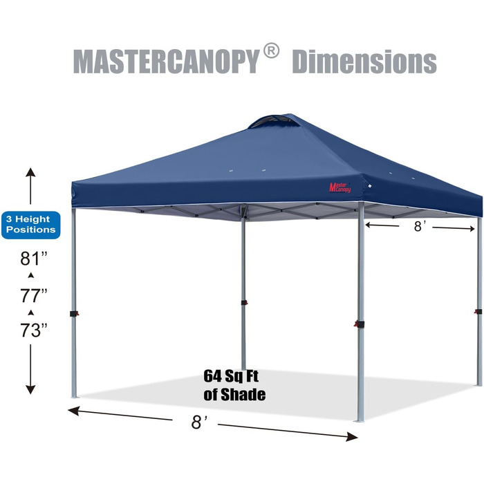 MasterCanopy Павільйон розкладний 3x3 м, синій (Marineblau) з сумкою та мішками, UPF50+, водостійкий, для кемпінгу, заходів, саду