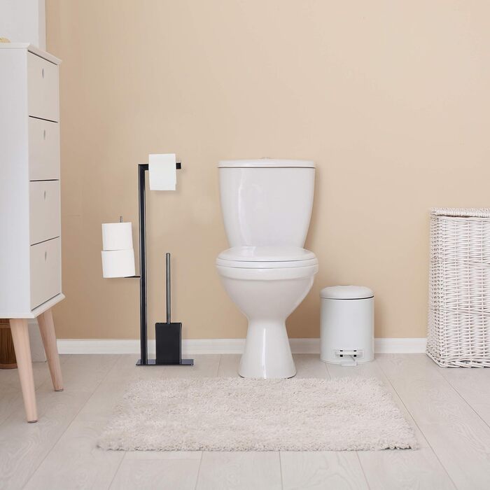 WC набір Relaxdays з тримачем для туалетного паперу, підлоговий, для ванної, 72x25x20 см, тримач для йоржика, чорний